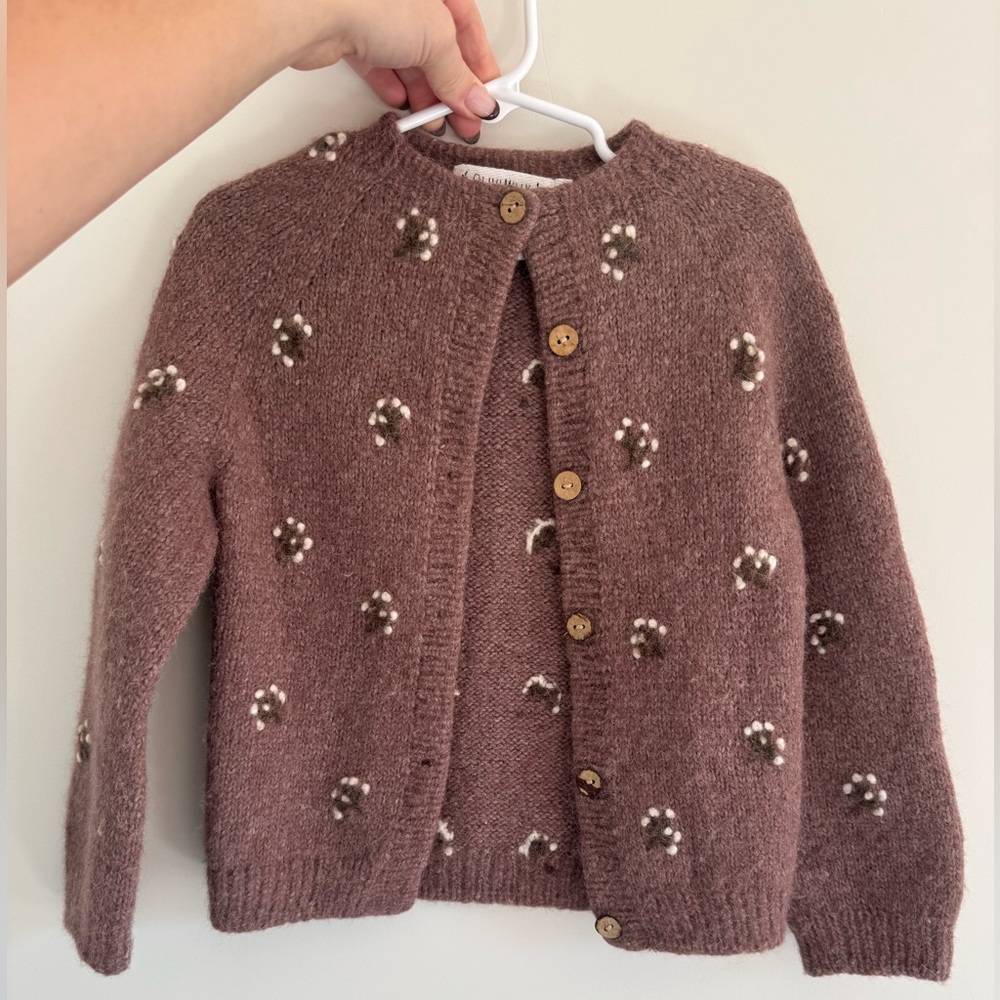 Cozy Brown Kids Cardigan with Floral Accents